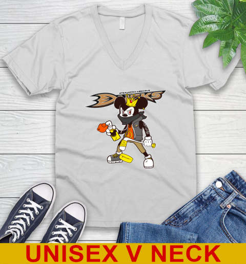 Anaheim Ducks NHL Hockey Mickey Peace Sign Sports V-Neck T-Shirt