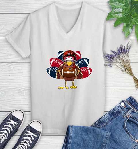 New England Patriots Turkey Thanksgiving Day Women's V-Neck T-Shirt