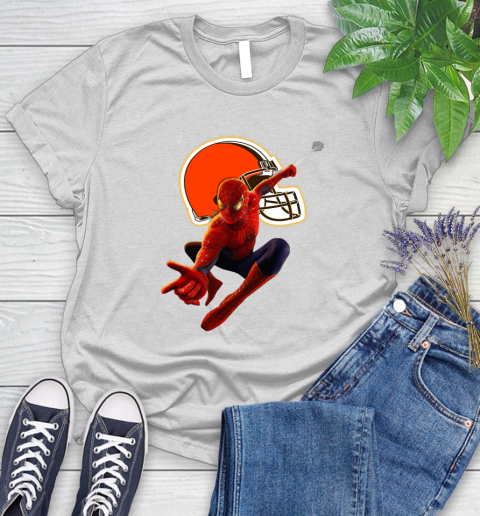 NFL Spider Man Avengers Endgame Football Cleveland Browns Women's T-Shirt