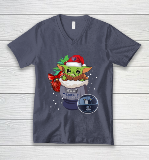 Memphis Grizzlies Christmas Baby Yoda Star Wars Funny Happy NBA V-Neck T-Shirt 8