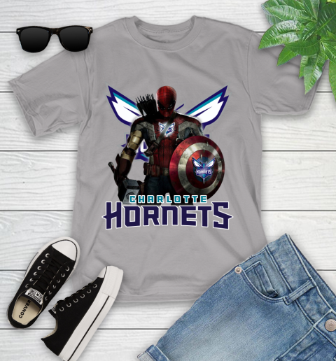 Charlotte Hornets NBA Basketball Captain America Thor Spider Man Hawkeye Avengers Youth T-Shirt 4