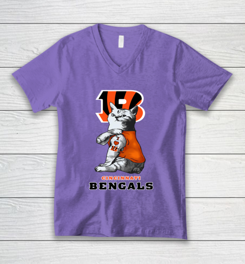 NFL Football My Cat Loves Cincinnati Bengals V-Neck T-Shirt 8