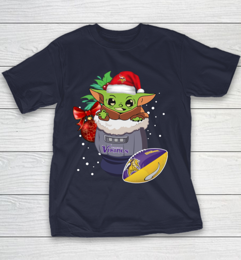 Minnesota Vikings Christmas Baby Yoda Star Wars Funny Happy NFL Youth T-Shirt 4