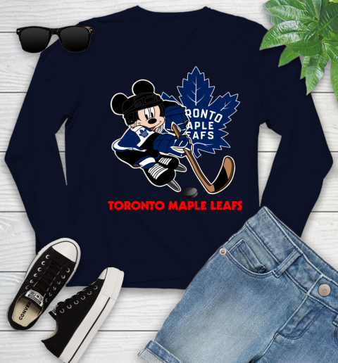 NHL Toronto Maple Leafs Mickey Mouse Disney Hockey T Shirt Youth Long Sleeve 3