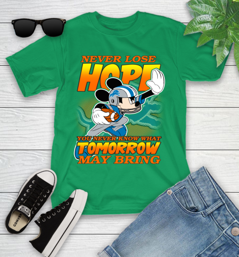 Detroit Lions NFL Football Mickey Disney Never Lose Hope Youth T-Shirt 8