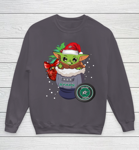 Dallas Stars Christmas Baby Yoda Star Wars Funny Happy NHL Youth Sweatshirt 6