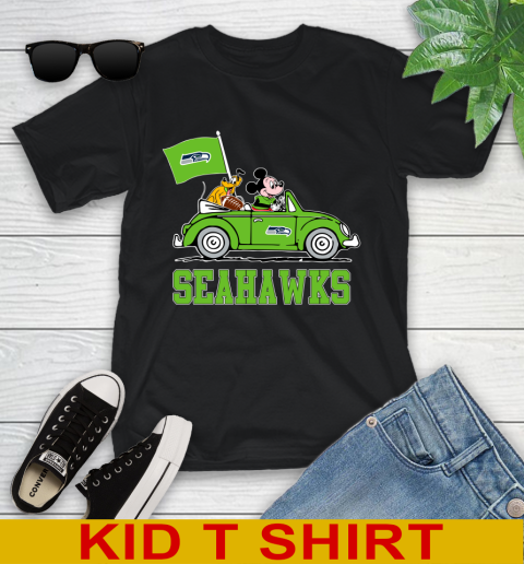 NFL Football Seattle Seahawks Pluto Mickey Driving Disney Shirt Youth T-Shirt - Image 3