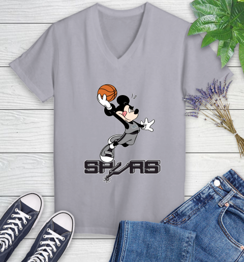 NBA Basketball San Antonio Spurs Cheerful Mickey Mouse Shirt Women's V-Neck T-Shirt 4