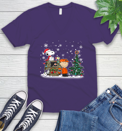 NHL Philadelphia Flyers Snoopy Charlie Brown Woodstock Christmas Stanley Cup Hockey V-Neck T-Shirt 9