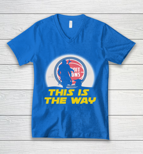 Detroit Pistons NBA Basketball Star Wars Yoda And Mandalorian This Is The Way V-Neck T-Shirt 5