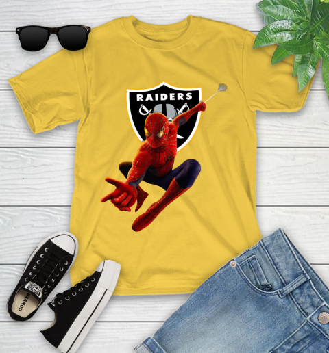 NFL Spider Man Avengers Endgame Football Oakland Raiders Youth T Shirt Tee For Sports