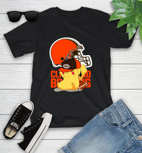 NFL Pikachu Football Sports Cleveland Browns Youth T-Shirt 2