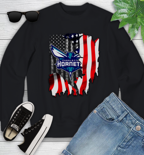 Charlotte Hornets NBA Basketball American Flag Youth Sweatshirt