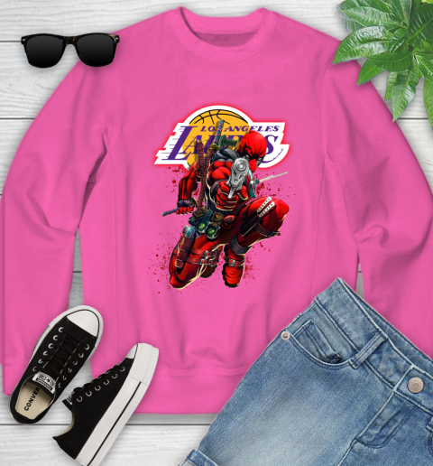 NBA Deadpool Marvel Comics Sports Basketball Los Angeles Lakers Youth Sweatshirt 7