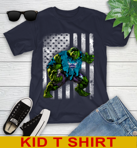Charlotte Hornets Hulk Marvel Avengers NBA Basketball American Flag Youth T-Shirt 2