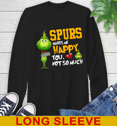 NBA San Antonio Spurs Makes Me Happy You Not So Much Grinch Basketball Sports Long Sleeve T-Shirt