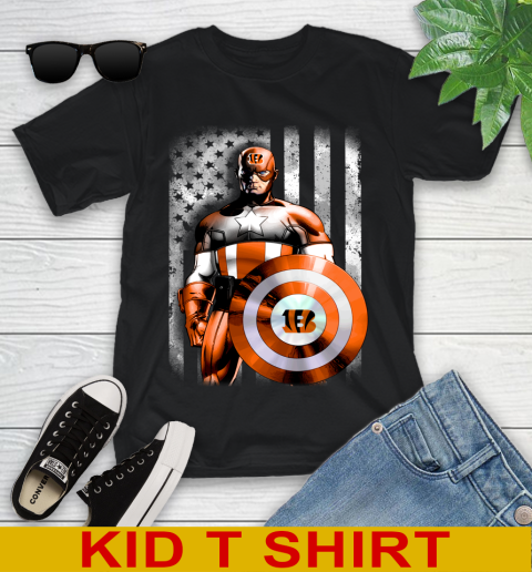 Cincinnati Bengals NFL Football Captain America Marvel Avengers American Flag Shirt Youth T-Shirt