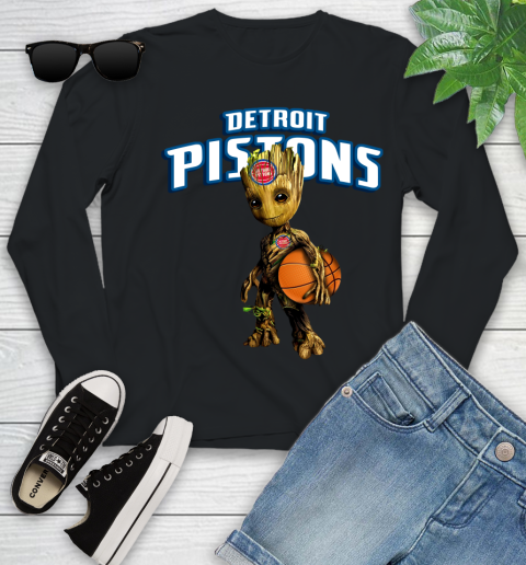 Detroit Pistons NBA Basketball Groot Marvel Guardians Of The Galaxy Youth Long Sleeve 2