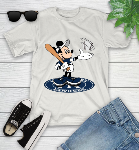 MLB Baseball New York Yankees Cheerful Mickey Disney Shirt Youth T-Shirt 12