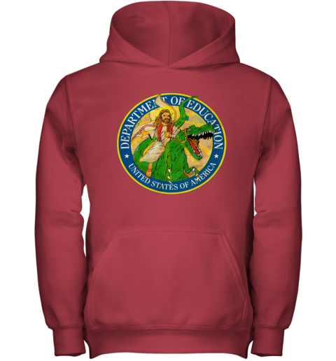 k0wt department of education badass jesus riding a dinosaur shirts youth hoodie 43 front red