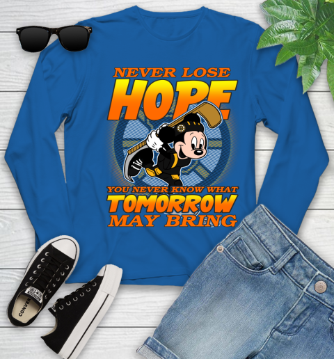 Boston Bruins NHL Hockey ootball Mickey Disney Never Lose Hope Youth Long Sleeve 10
