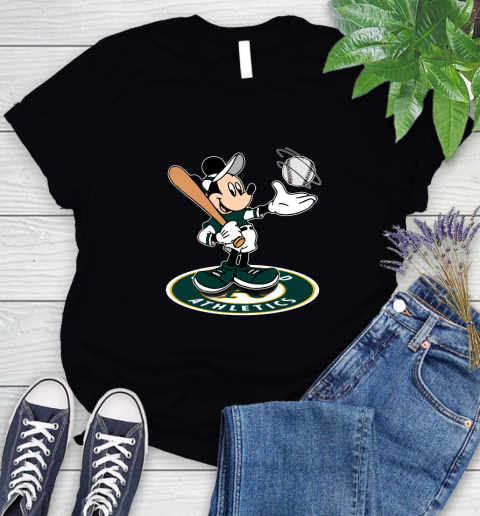 MLB Baseball Oakland Athletics Cheerful Mickey Disney Shirt Women's T-Shirt