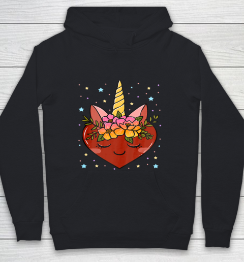 Valentine s Day Gifts for Her Funny Floral Unicorn Heart Youth Hoodie