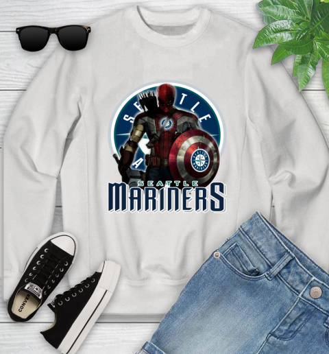 MLB Captain America Thor Spider Man Hawkeye Avengers Endgame Baseball Seattle Mariners Youth Sweatshirt