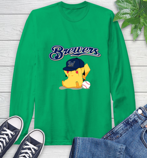 MLB Pikachu Baseball Sports Milwaukee Brewers Long Sleeve T-Shirt 7
