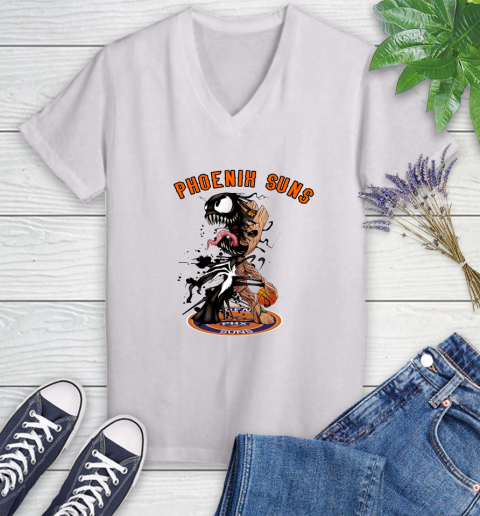 NBA Phoenix Suns Basketball Venom Groot Guardians Of The Galaxy Women's V-Neck T-Shirt