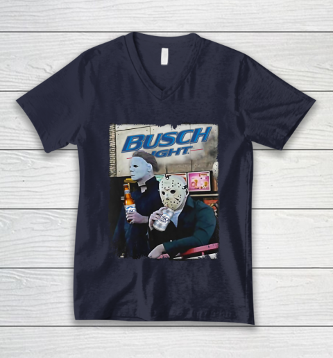 Michael Myers And Jason Voorhees Busch Light Halloween V-Neck T-Shirt 2