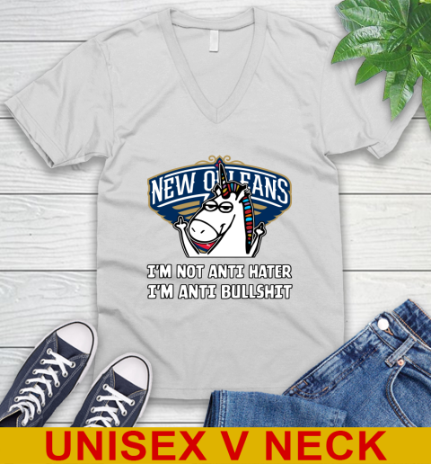 New Orleans Pelicans NBA Basketball Unicorn I'm Not Anti Hater I'm Anti Bullshit V-Neck T-Shirt