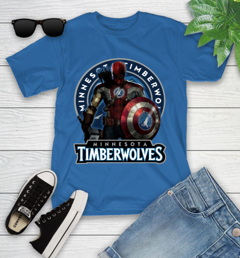 Minnesota Timberwolves NBA Basketball Captain America Thor Spider Man Hawkeye Avengers Youth T-Shirt 9