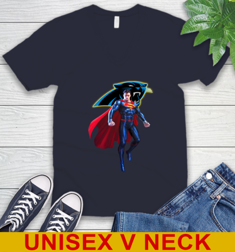 NFL Superman DC Sports Football Carolina Panthers V-Neck T-Shirt 3