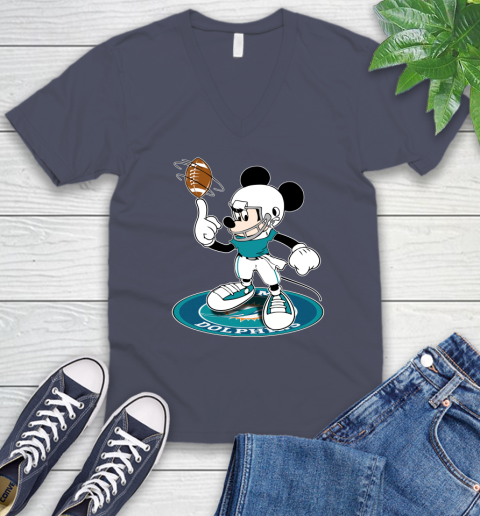 NFL Football Miami Dolphins Cheerful Mickey Disney Shirt V-Neck T-Shirt 8
