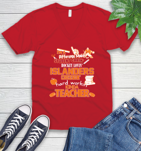 New York Islanders NHL I'm A Difference Making Student Caring Hockey Loving Kinda Teacher V-Neck T-Shirt 6