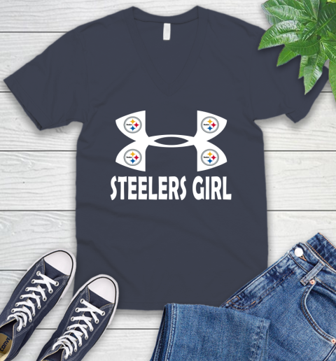 NFL Pittsburgh Steelers Girl Under Armour Football Sports V-Neck T-Shirt 8