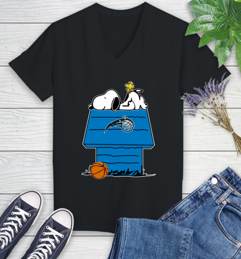 Orlando Magic NBA Basketball Snoopy Woodstock The Peanuts Movie Women's V-Neck T-Shirt 2
