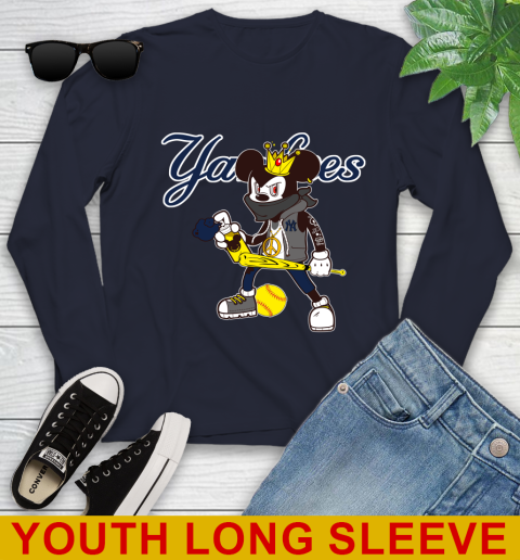 New York Yankees MLB Baseball Mickey Peace Sign Sports Youth Long Sleeve 4 New York Yankees MLB Baseball Mickey Peace Sign Sports Youth Long Sleeve - Image 4