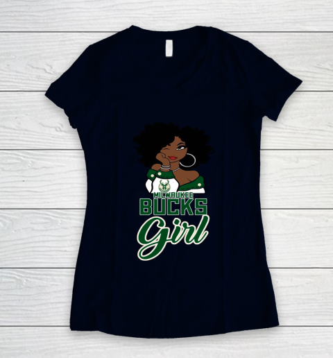 Milwaukee Bucks Girl NBA Women's V-Neck T-Shirt 3