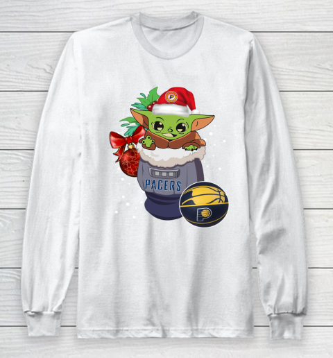 Indiana Pacers Christmas Baby Yoda Star Wars Funny Happy NBA Long Sleeve T-Shirt 2