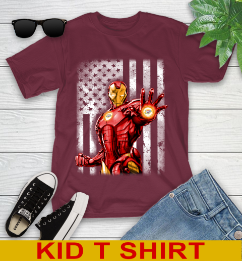 Oklahoma City Thunder NBA Basketball Iron Man Avengers American Flag Shirt Youth T-Shirt - Image 6
