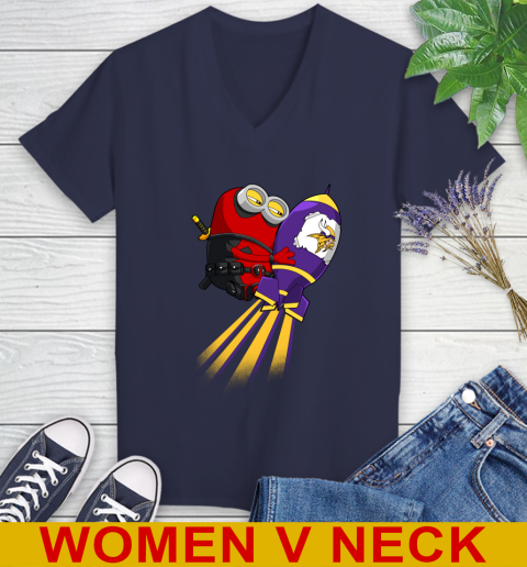 NFL Football Minnesota Vikings Deadpool Minion Marvel Shirt Women's V-Neck T-Shirt 12
