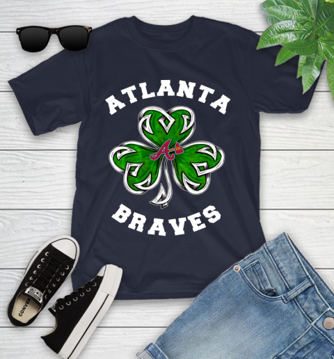 MLB Atlanta Braves Three Leaf Clover St Patrick's Day Baseball Sports Youth T-Shirt 2