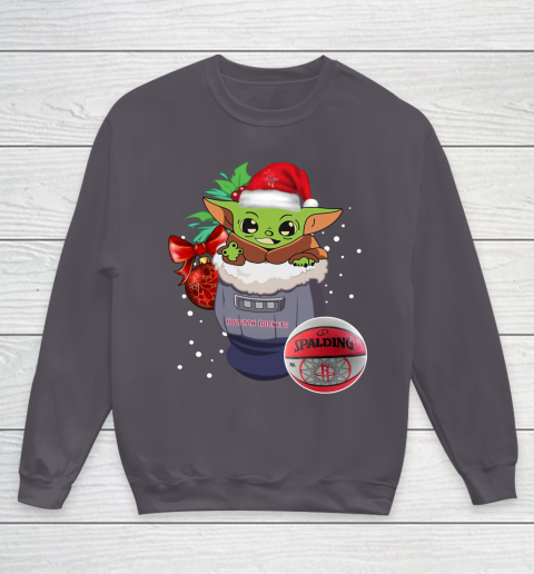 Houston Rockets Christmas Baby Yoda Star Wars Funny Happy NBA Youth Sweatshirt 6