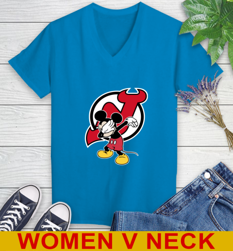 New Jersey Devils NHL Hockey Dabbing Mickey Disney Sports Women's V-Neck T-Shirt 8