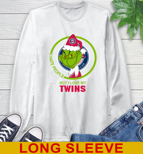 Minnesota Twins MLB Christmas Grinch I Hate People But I Love My Favorite Baseball Team Long Sleeve T-Shirt