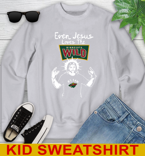 Minnesota Wild NHL Hockey Even Jesus Loves The Wild Shirt Youth Sweatshirt 3