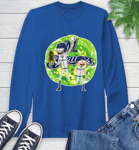 MLB Milwaukee Brewers Rick And Morty Commissioner's Trophy Baseball Sports Long Sleeve T-Shirt 9