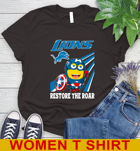 NFL Football Detroit Lions Captain America Marvel Avengers Minion Shirt Women's T-Shirt 9